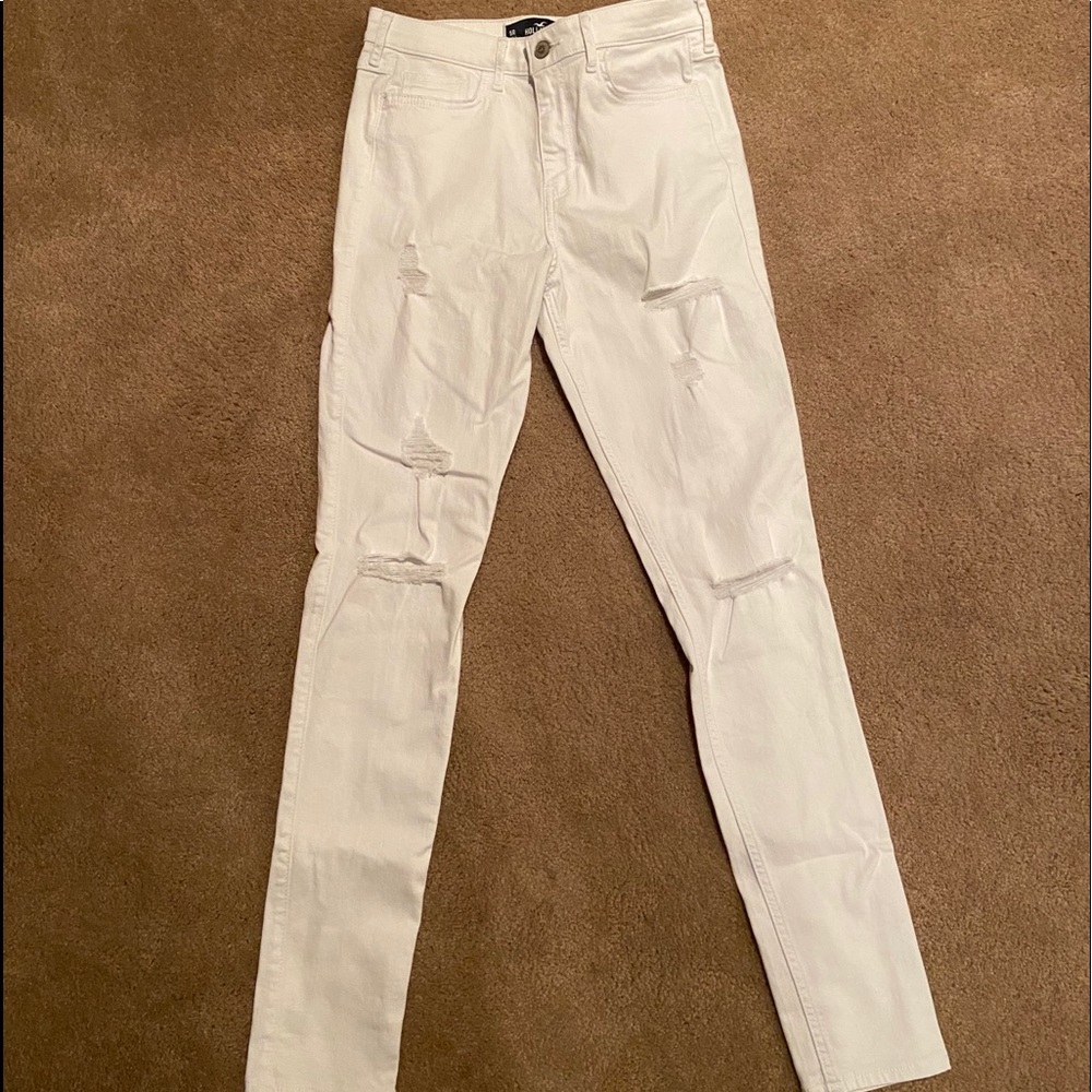 White Ripped High Waisted Skinny Hollister Jeans
